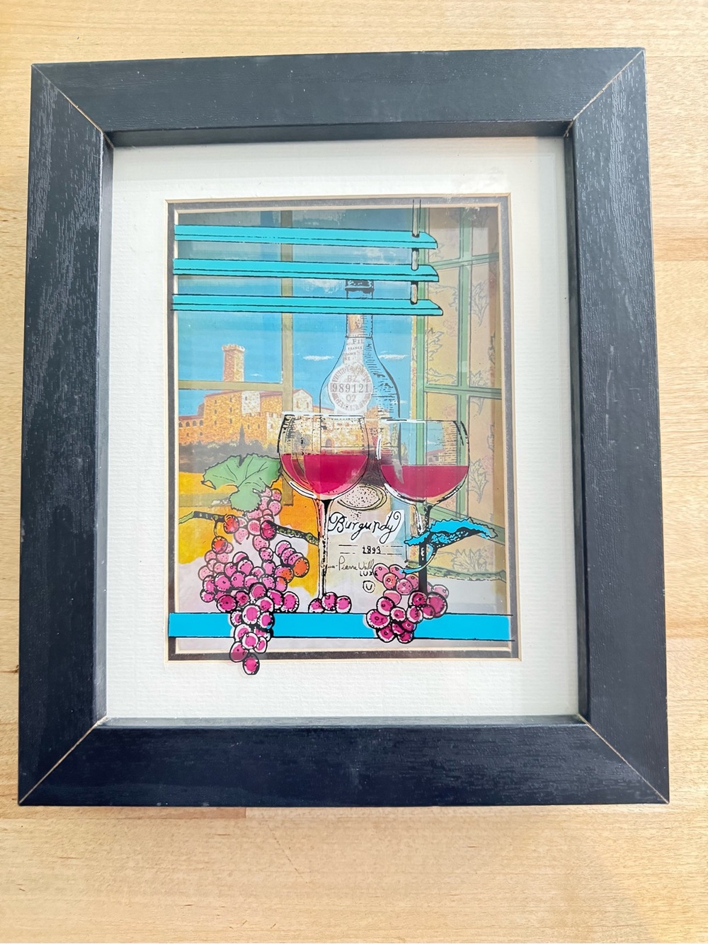 Jean Pierre Turquoise and Burgundy Wine Still Life Framed Print